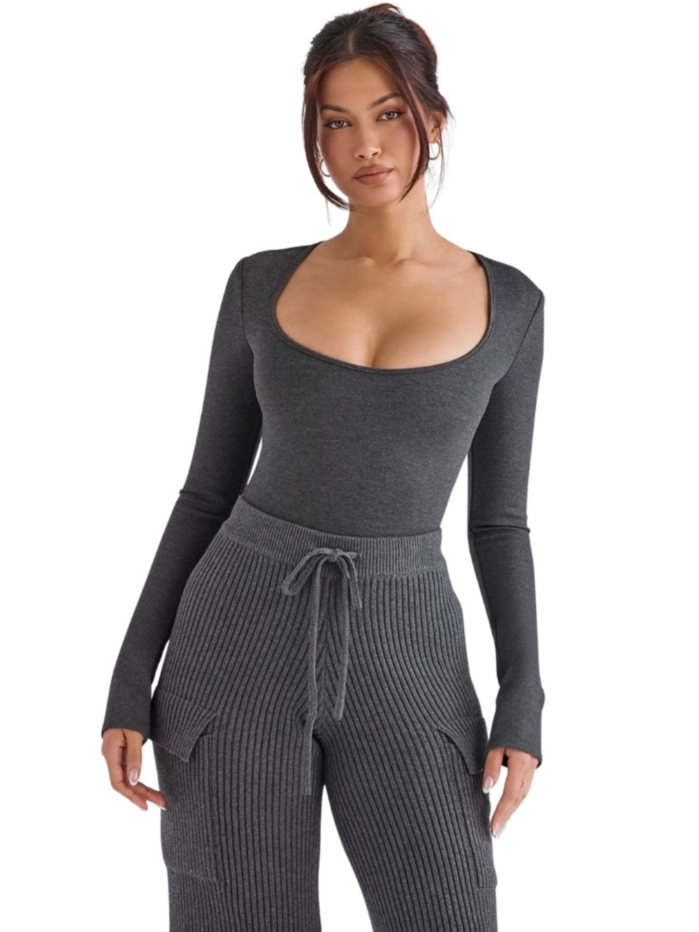 NEW House of CB Marianna Bodysuit Charcoal XS